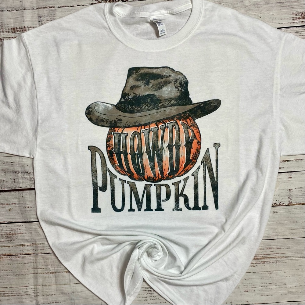 HOWDY PUMPKIN COWBOY WHITE SUBLIMATION T-SHIRT - Picture 2 of 2